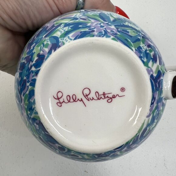 Lilly Pulitzer 12 oz Tea Coffee Cup Blue Floral with Gold Handle - Picture 8 of 10